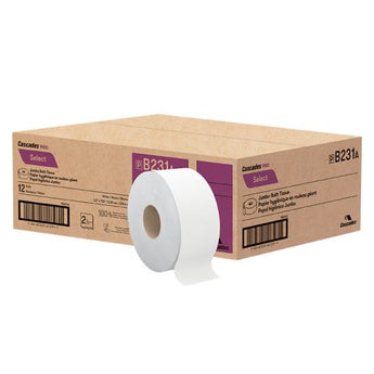 PRO Select Jumbo Roll Bath Tissue, 2-Ply, White, 750', 12 rolls/pack - Gloves To Your Door