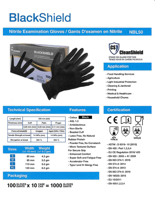 CleanShield Black Shield Nitrile Exam Gloves - (1000 Gloves/Case)