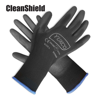 PU 1/2 Coated Nylon Gloves. Black (240 Pairs/Case) - Gloves To Your Door