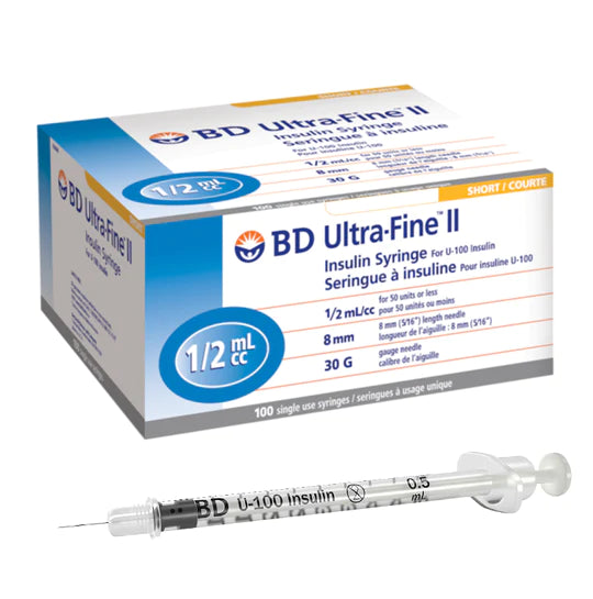 BD Ultra-Fine  insulin Botox Syringes 1/2cc 8mm 30g BD (100/Box)