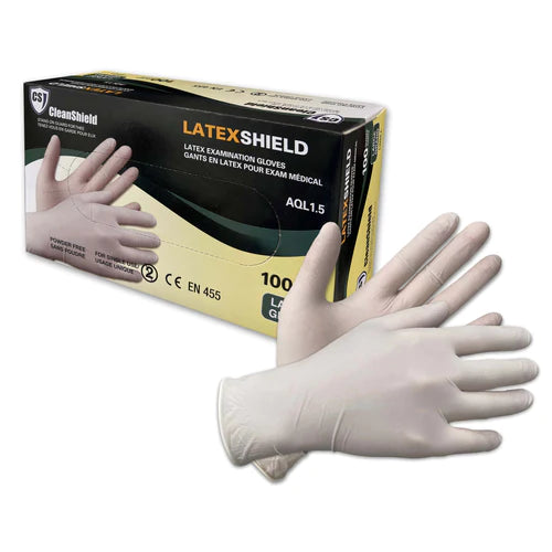 Guantes de examen con escudo de látex (1000 guantes/estuche) 
