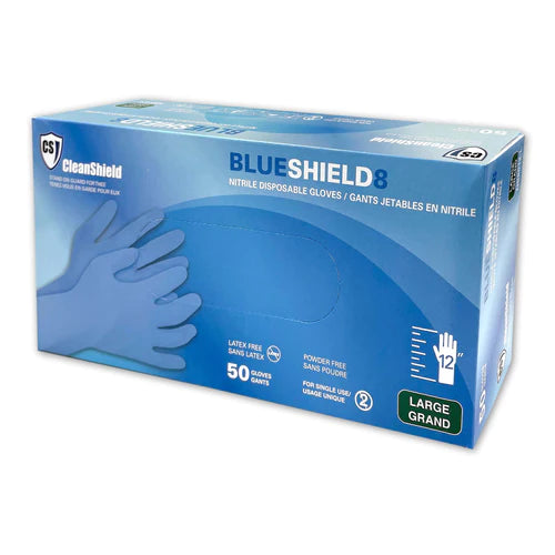 CleanShield Blue Shield 8mil 12"  Nitrile Gloves (500 Gloves/Case)