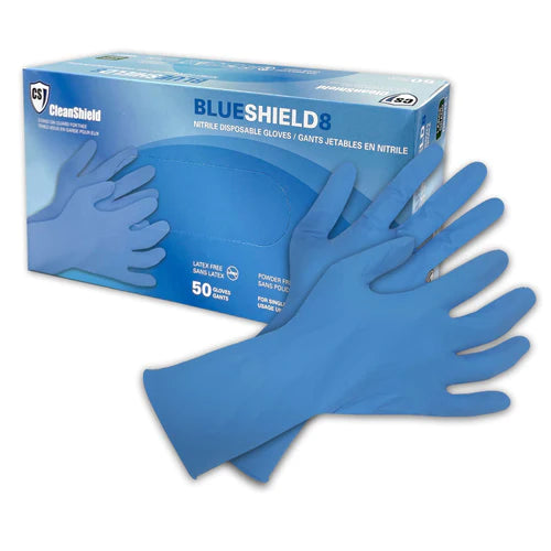 Guantes de nitrilo CleanShield Blue Shield de 8 mil y 12 pulgadas (500 guantes/estuche)