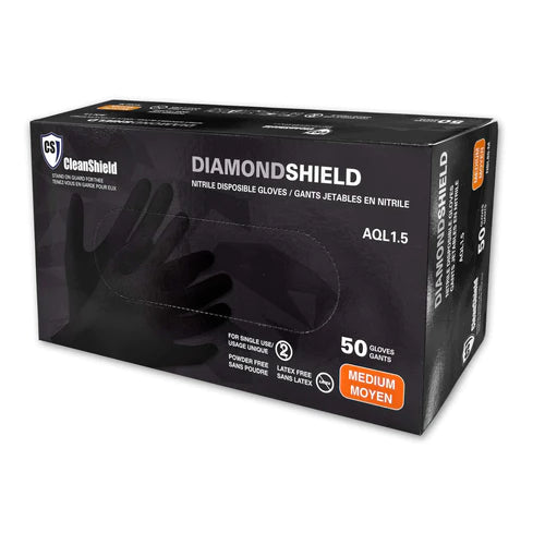 Guantes de examen de nitrilo CleanShield Diamond Shield negros de 8 mil (500 guantes/estuche) 