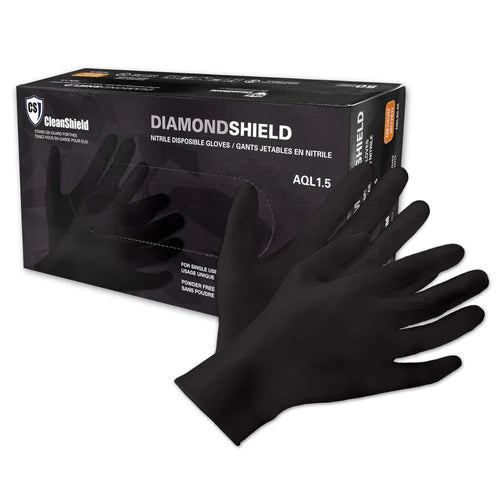 Guantes de examen de nitrilo CleanShield Diamond Shield negros de 8 mil (500 guantes/estuche) 