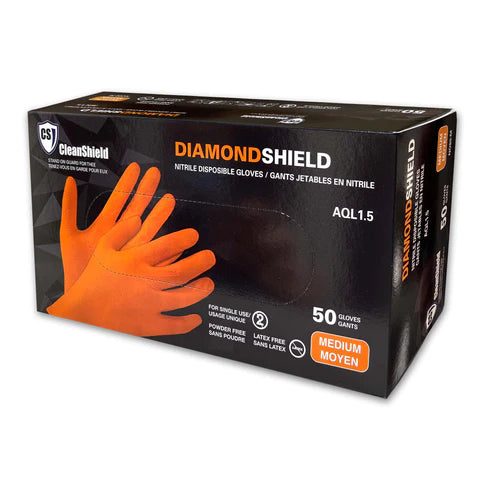 Gants d'examen en nitrile orange CleanShield Diamond Shield 8 mil (500 gants/caisse) 