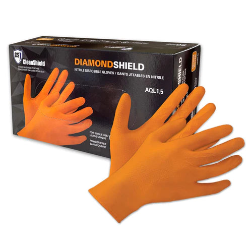 Gants d'examen en nitrile orange CleanShield Diamond Shield 8 mil (500 gants/caisse) 