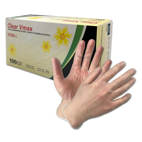 Guantes de examen de vinilo transparente VMAX (1000 guantes/estuche) 