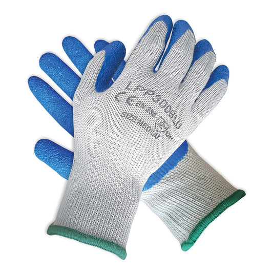 Gants de travail enduits de latex 1/2, bleu sur gris (120 paires/caisse) 